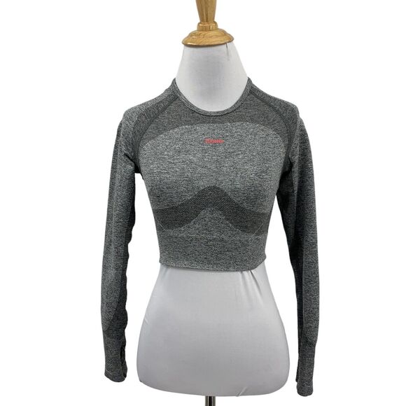 Gymshark Top Womens S Small Gray Heather Flex Long Sleeve Cropped Cutout Back - Picture 1 of 11